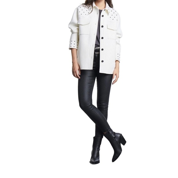 NWT The Kooples White Studded Jacket Shacket | Size EU 2 / US M - Picture 10 of 13